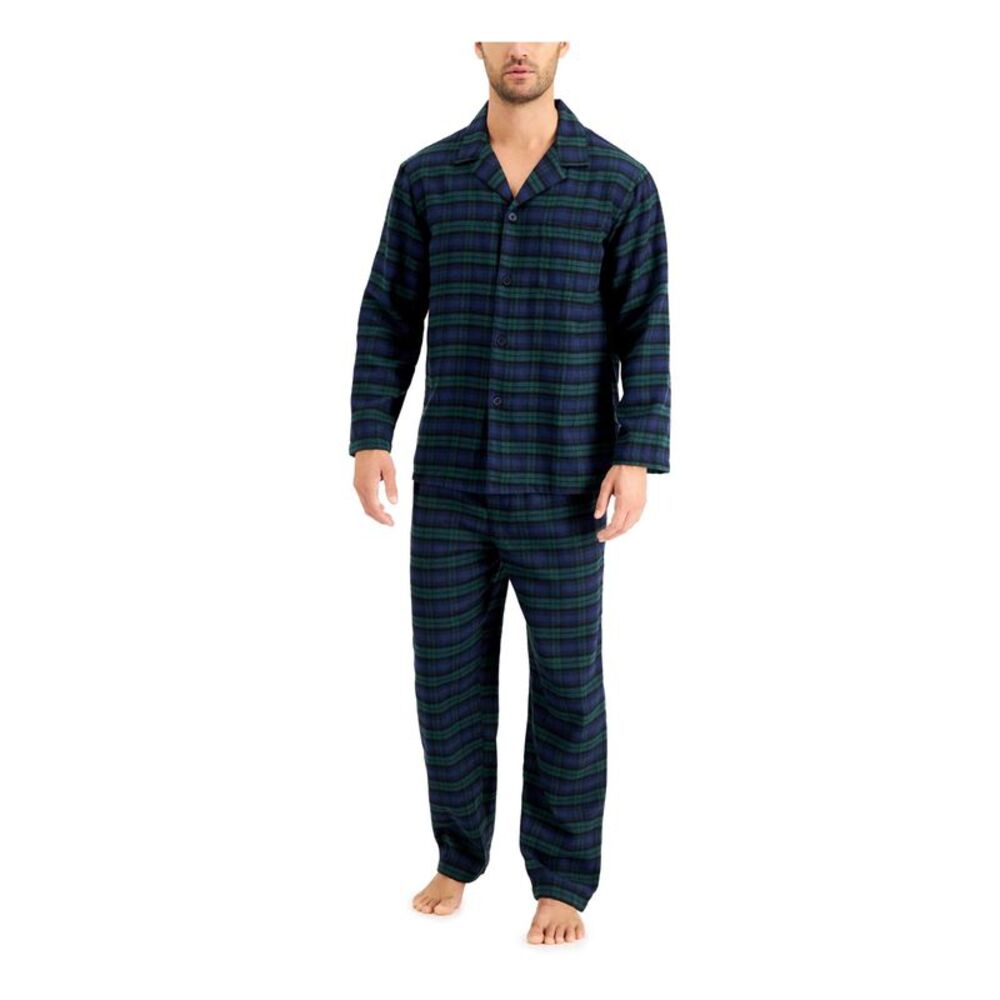 NWT CLUBROOM Intimates Green Notch Lapel Plaid Pajamas S